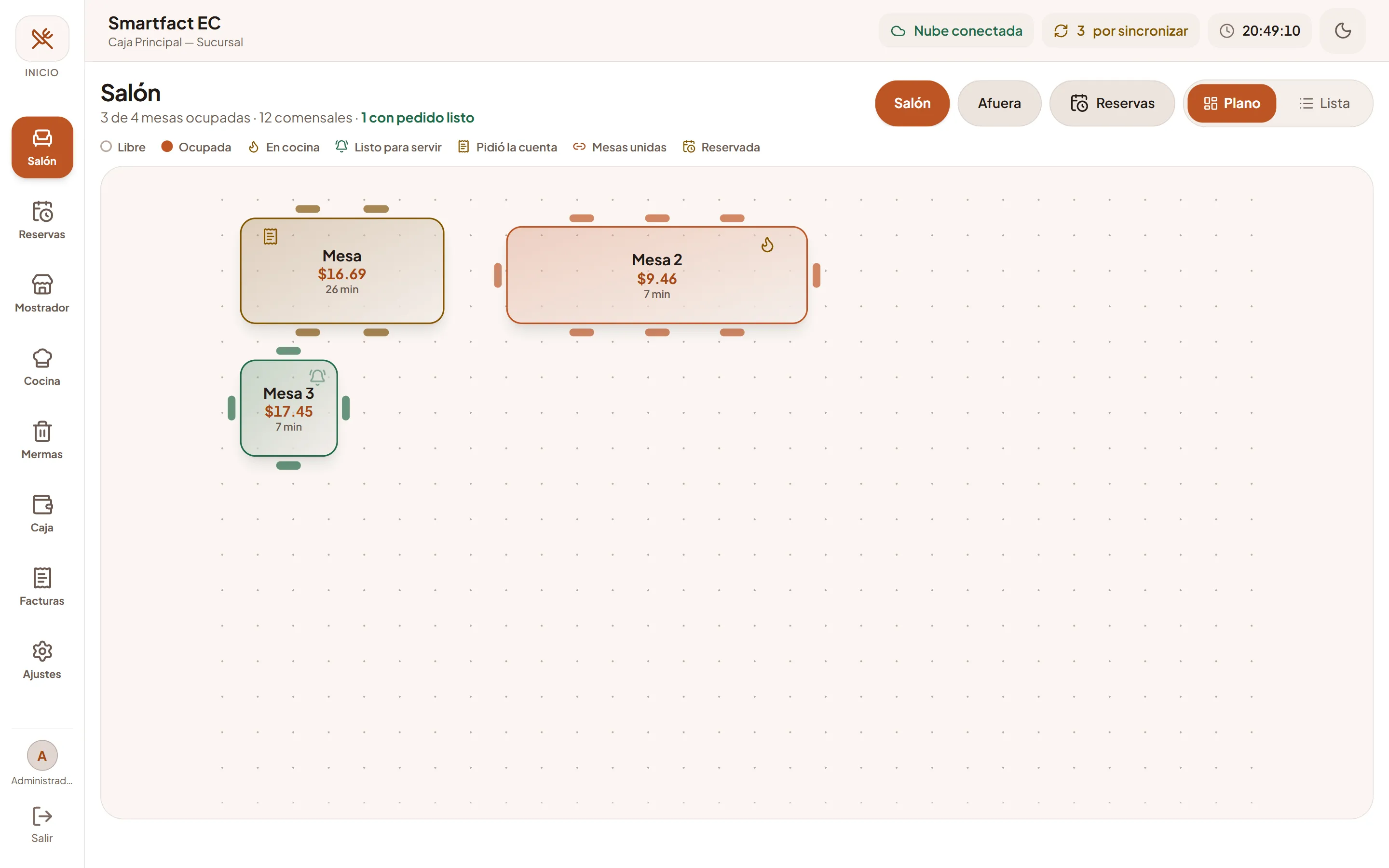Salón y reservas: Plano del salón de SmartFact Food
